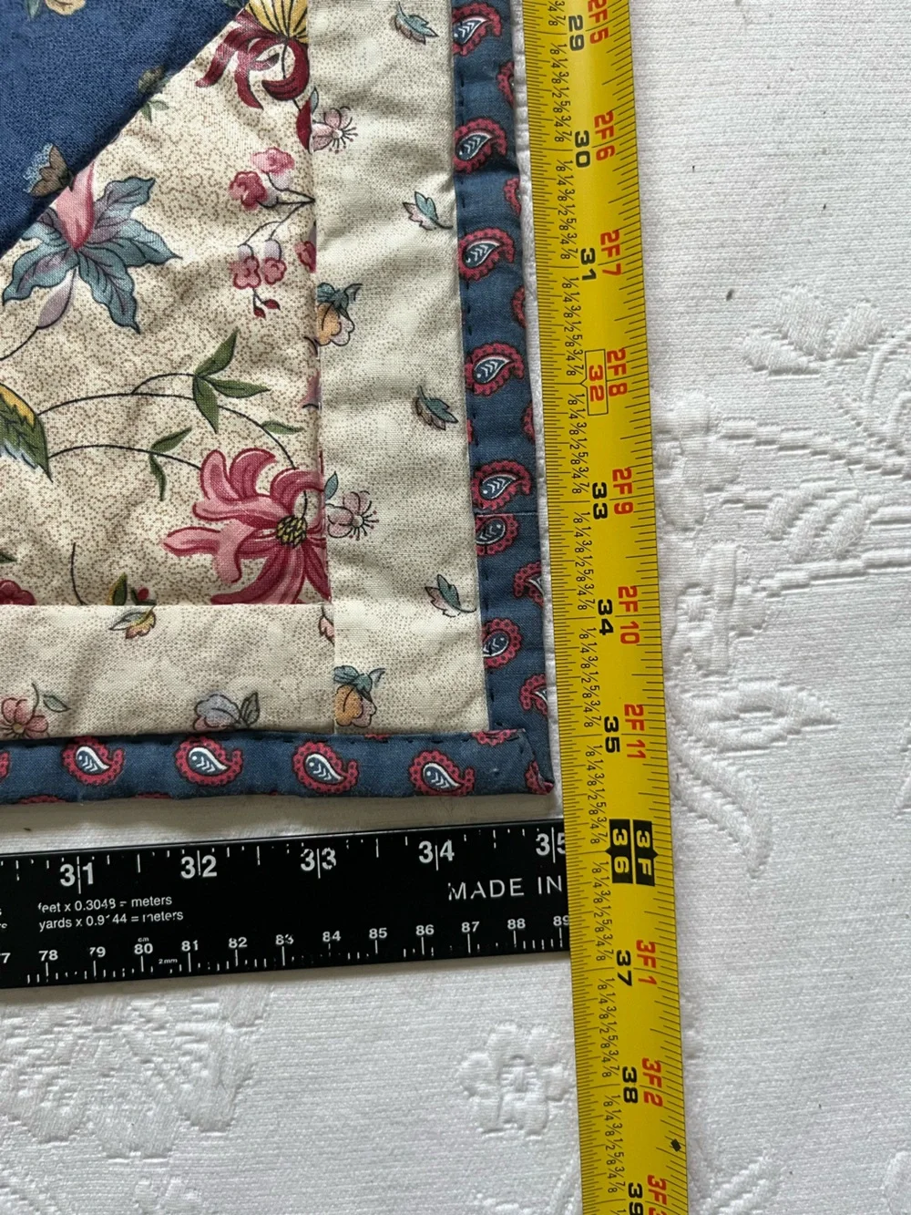 Vintage Patchwork Square Quilt Holiday Villagers Handmade Floral Wall Table Deco